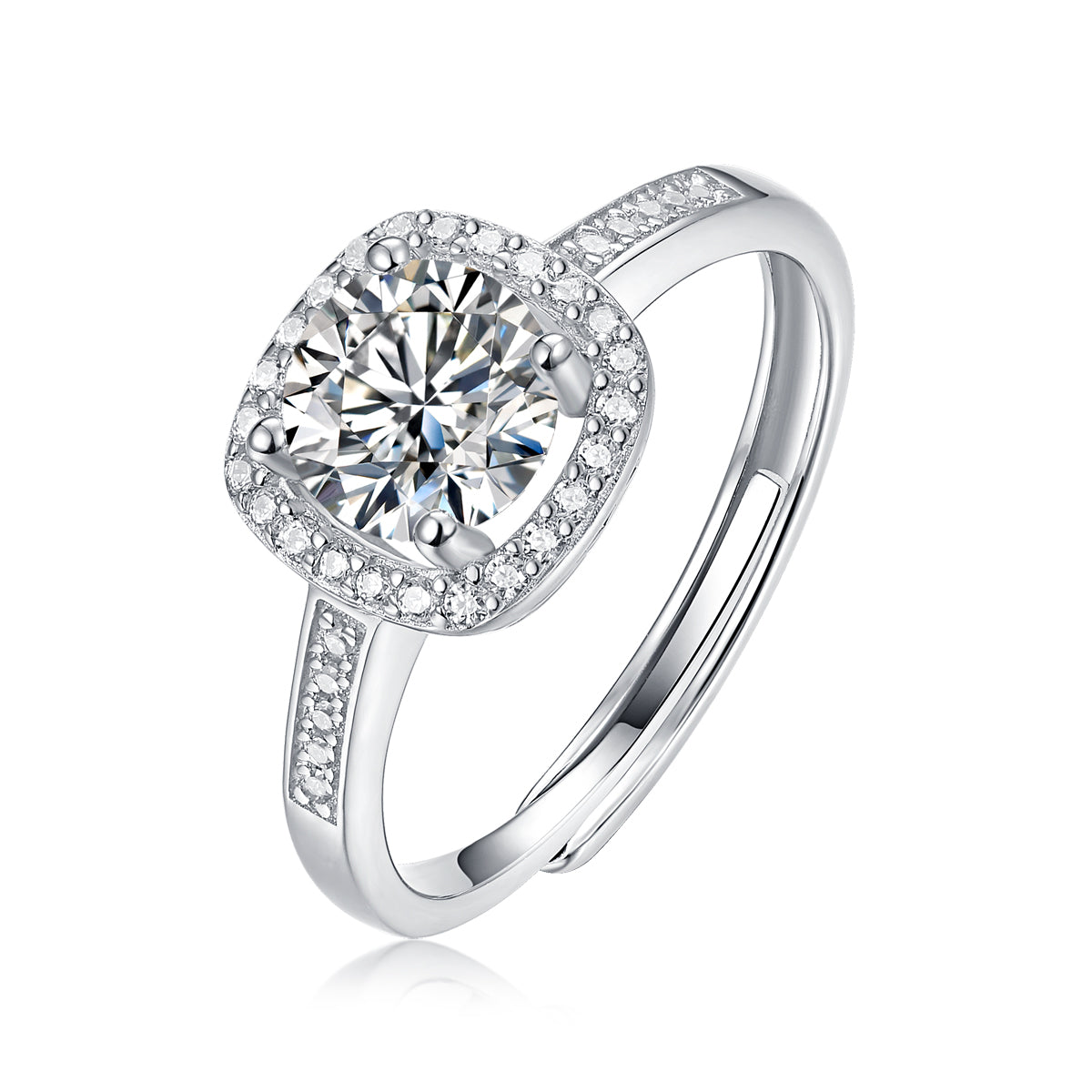 LANjewels Square Halo Moissanite Engagement Ring