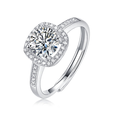 LANjewels Square Halo Moissanite Engagement Ring