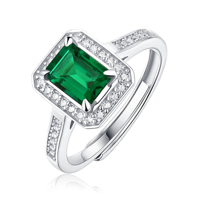 LANjewels Square Halo Emerald Gemstone Ring 1.0 ct