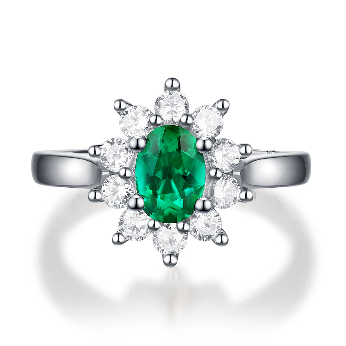 LANjewels Sunflower Halo Oval Emerald Gemstone Ring 1.0 ct