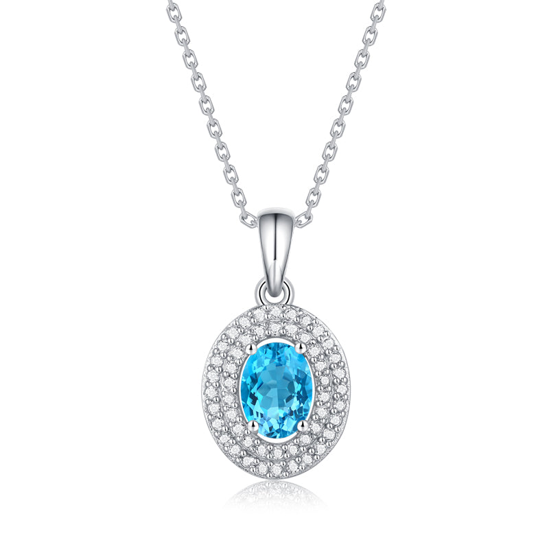 LANjewels Classis Halo Oval Cut Topaz Pendant Necklaces 1.0 ct