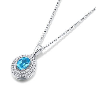 LANjewels Classis Halo Oval Cut Topaz Pendant Necklaces 1.0 ct