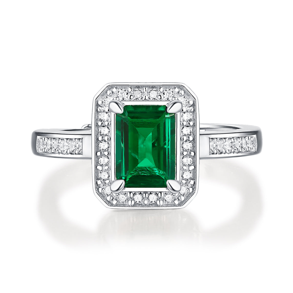 LANjewels Square Halo Emerald Gemstone Ring 1.0 ct