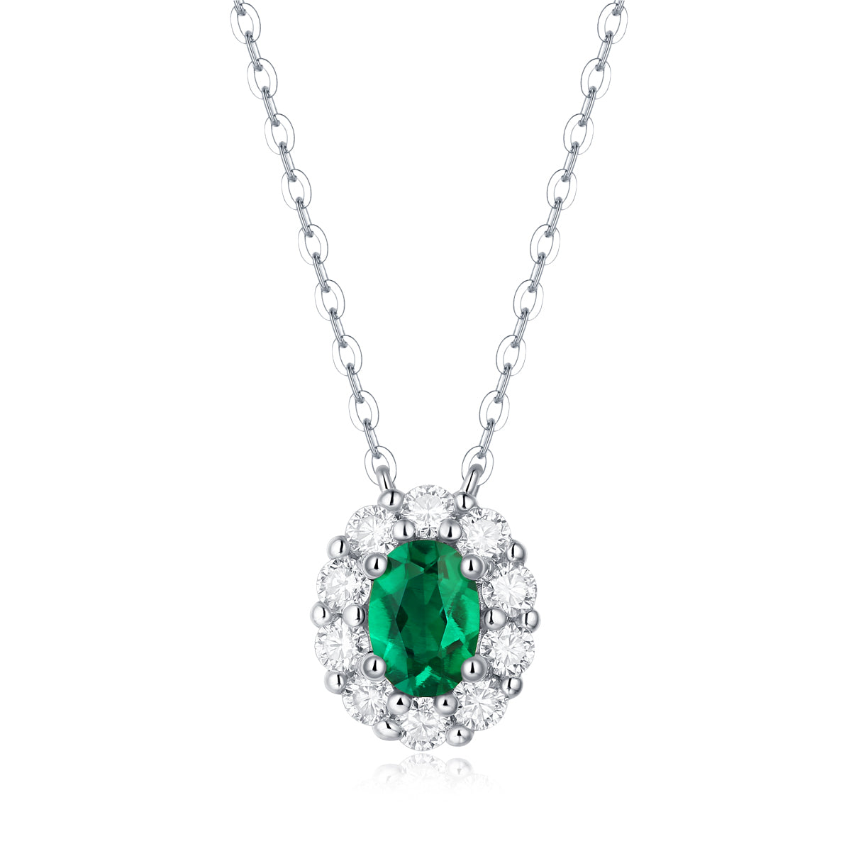 LANjewels Halo Oval Emerald Pendant Necklaces 1.0 ct