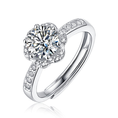 LANjewels Flower Halo Moissanite Engagement Ring