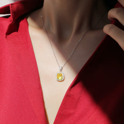 LANjewels Halo Cushion Yellow Lab Grown Diamond Necklaces 4.0 ct