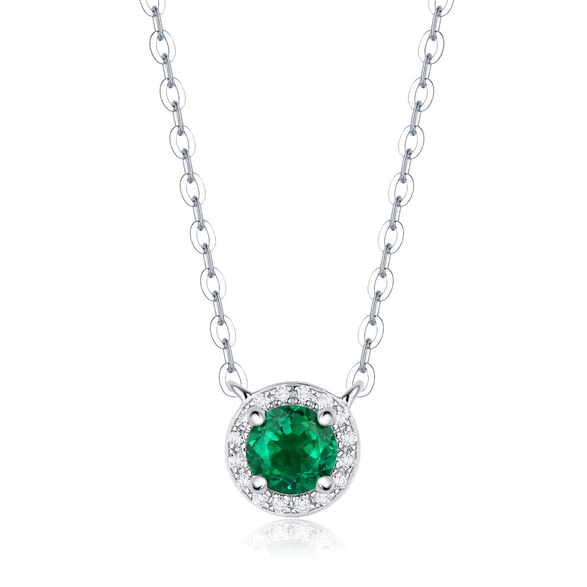 LANjewels Halo Emerald Gemstone Pendant Necklaces 0.5 ct