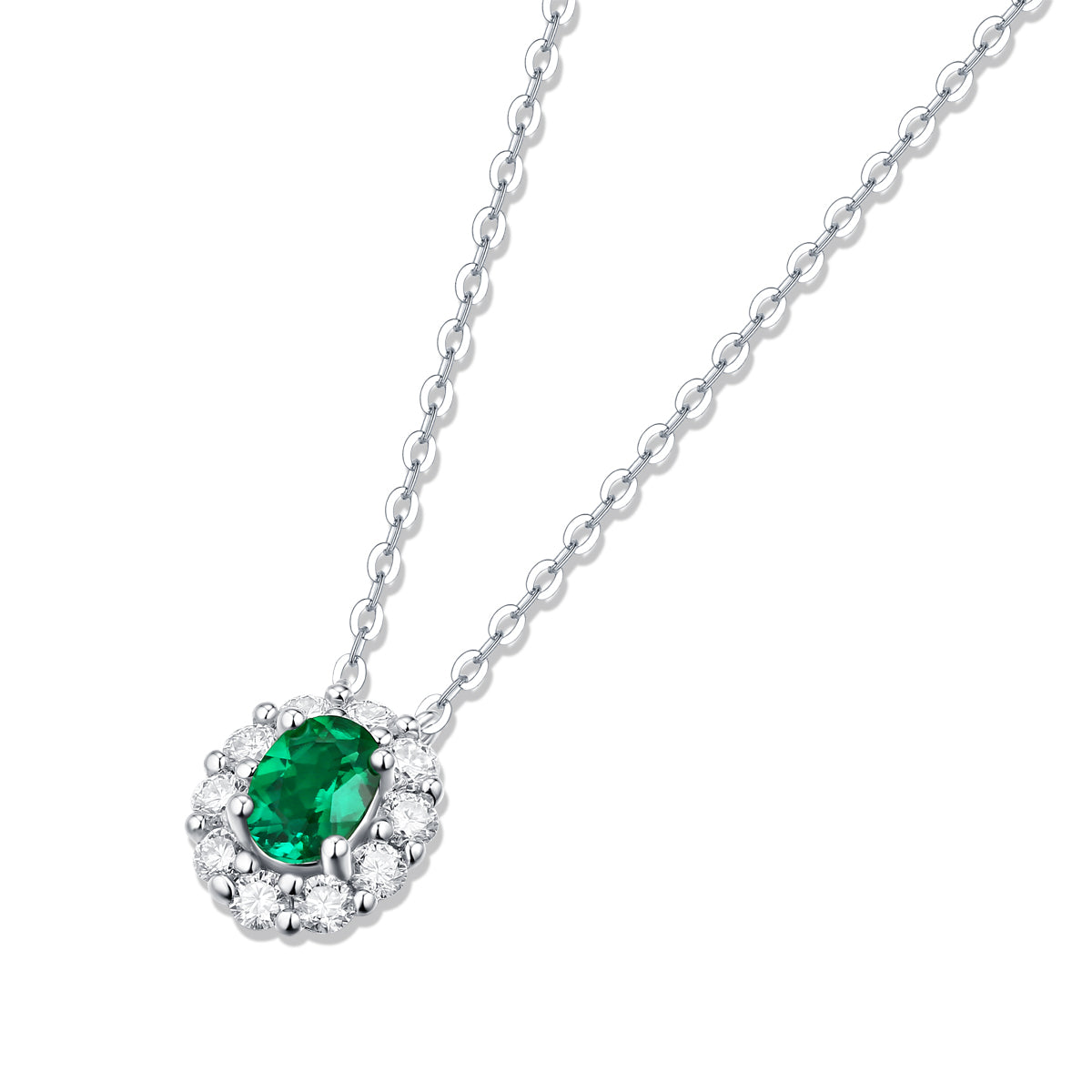 LANjewels Halo Oval Emerald Pendant Necklaces 1.0 ct