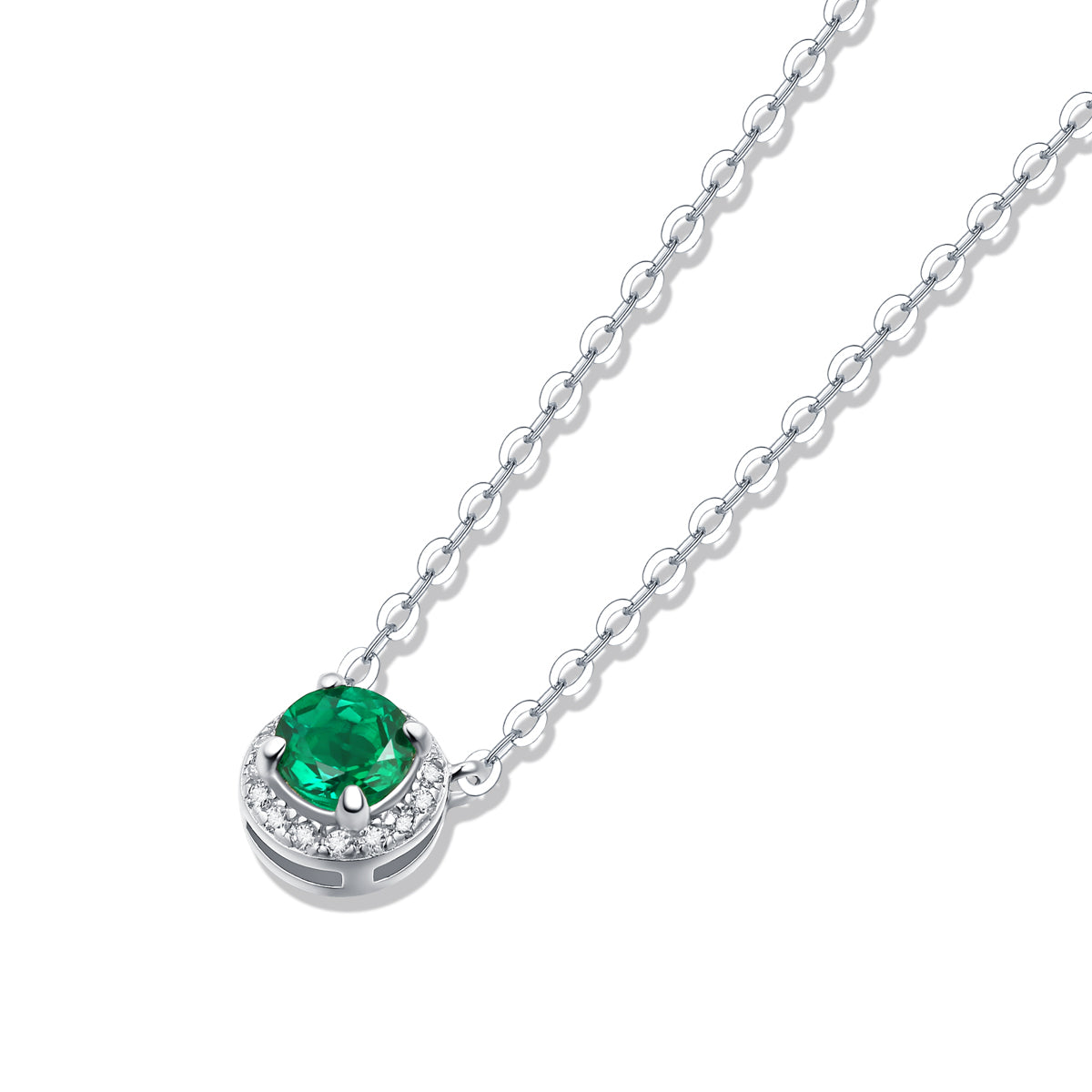 LANjewels Halo Emerald Gemstone Pendant Necklaces 0.5 ct