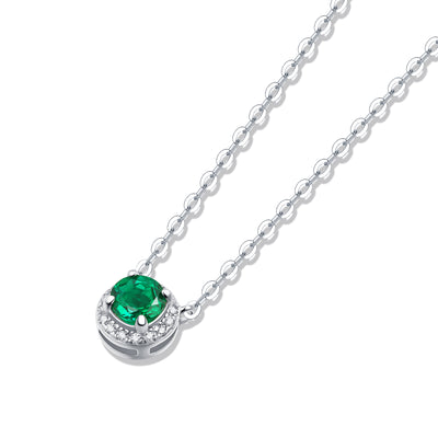 LANjewels Halo Emerald Gemstone Pendant Necklaces 0.5 ct