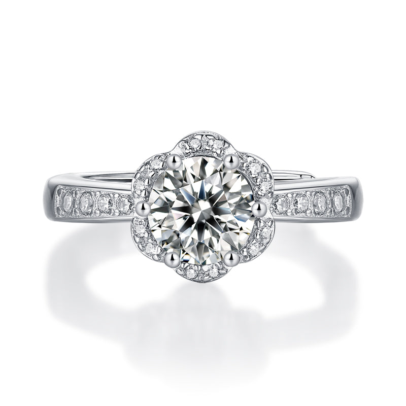 LANjewels Flower Halo Moissanite Engagement Ring