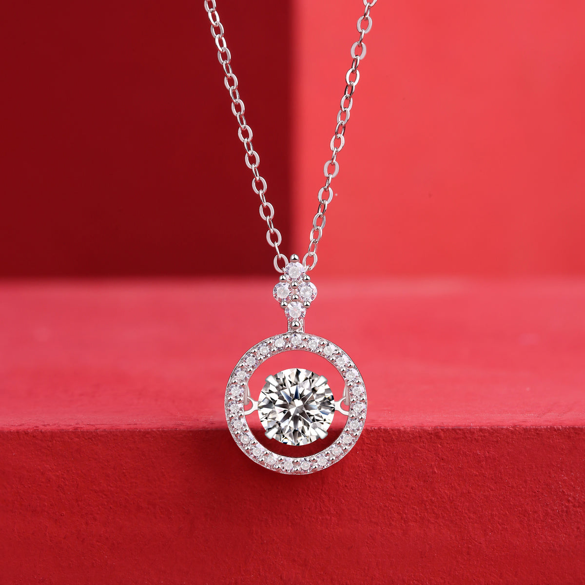 LANjewels Round Halo Moissanite Pendant Necklaces 1.0ct