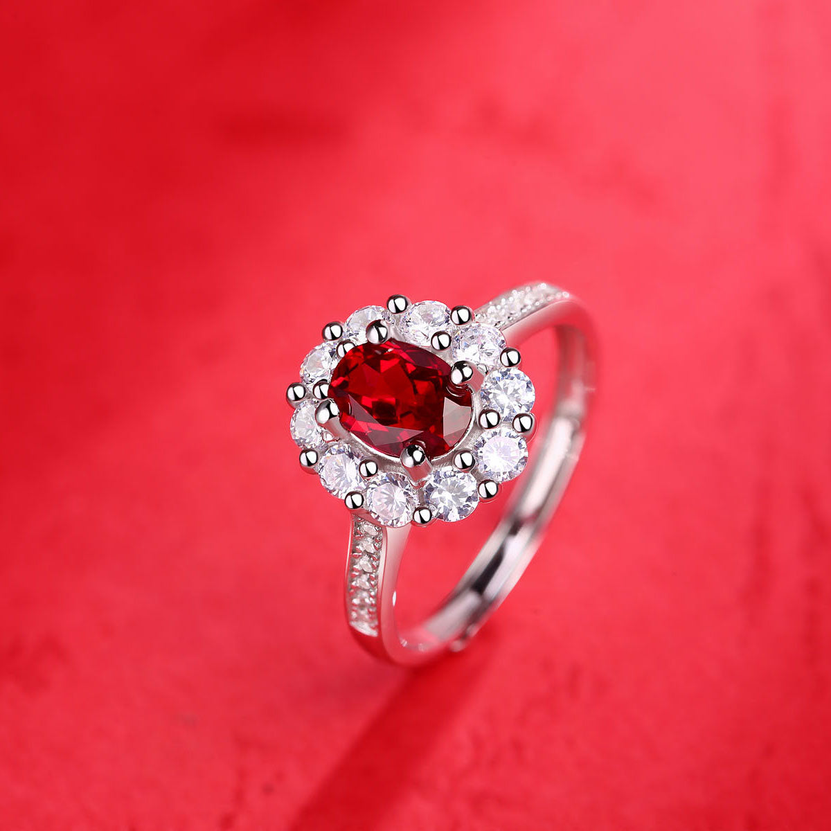 LANjewels Halo Oval Lab Created Ruby Ring 1.0 ct