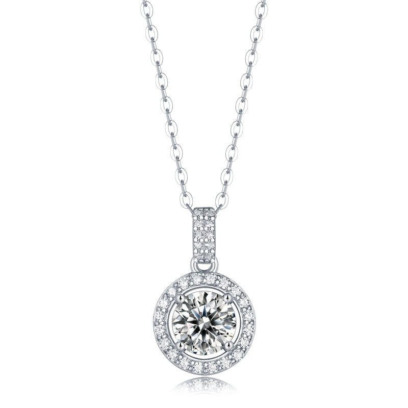 LANjewels Halo Moissanite Pendant Necklace 1.0 ct