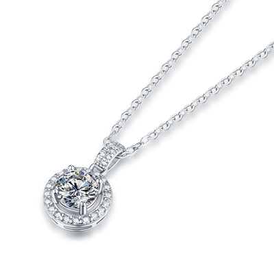 LANjewels Halo Moissanite Pendant Necklace 1.0 ct