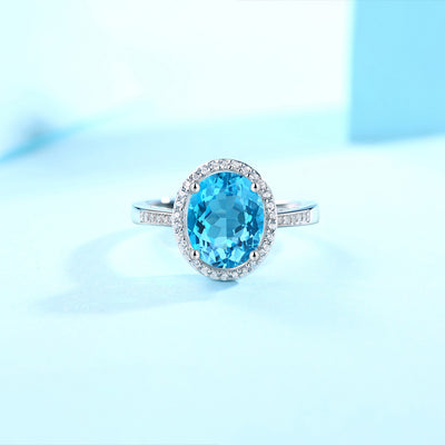 LANjewels Princess Halo Oval Topaz Ring 3.0 ct