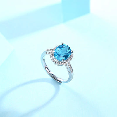 LANjewels Princess Halo Oval Topaz Ring 3.0 ct