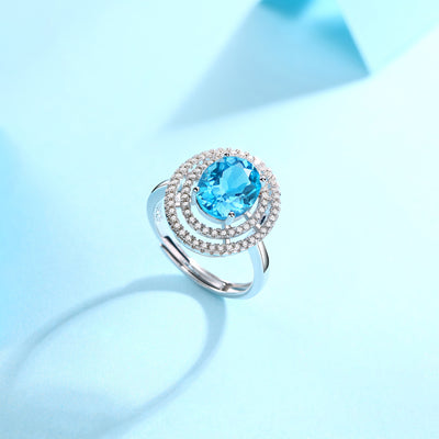 LANjewels Blue Ocean Heart Topaz Ring 3.0 ct