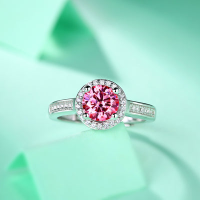 LANjewels Luxury Halo Pink Moissanite Ring 1.0 ct