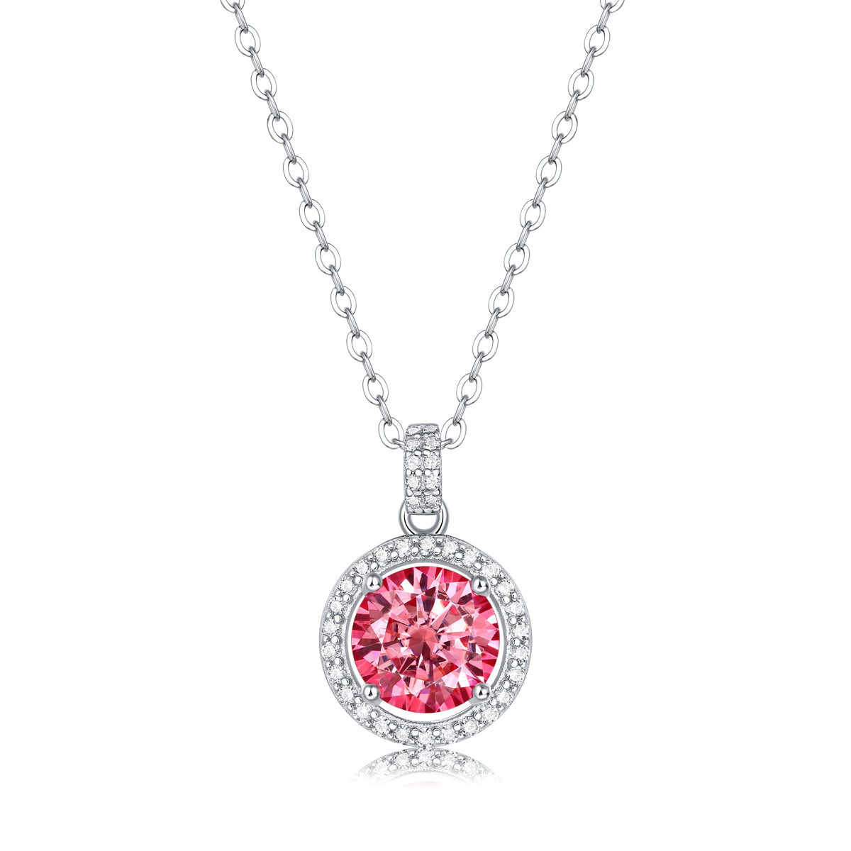 LANjewels Round Halo Pink Moissanite Pendant Necklaces