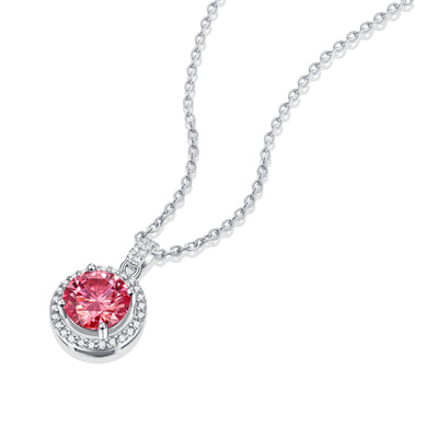 LANjewels Round Halo Pink Moissanite Pendant Necklaces