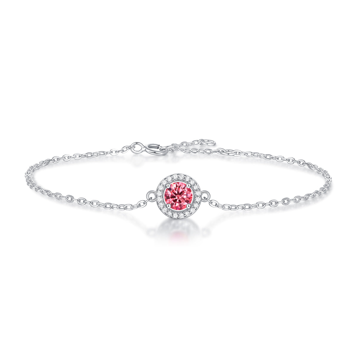 Lanjewels Round Halo Pink Moissanite Bracelet 0.5 ct