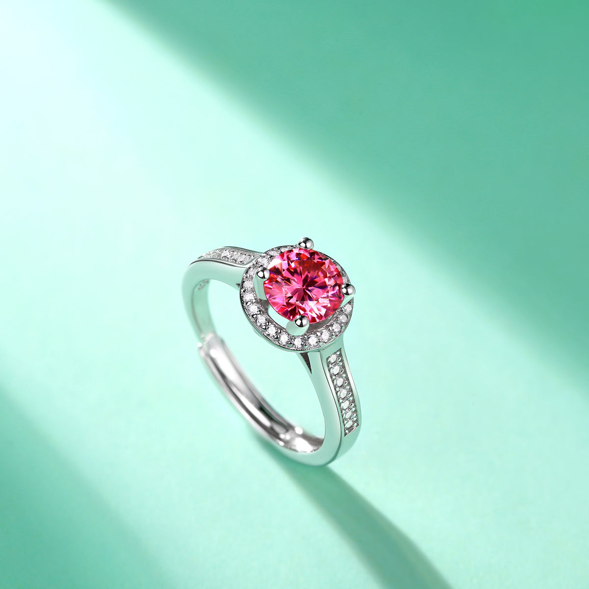 LANjewels Luxury Halo Pink Moissanite Ring 1.0 ct