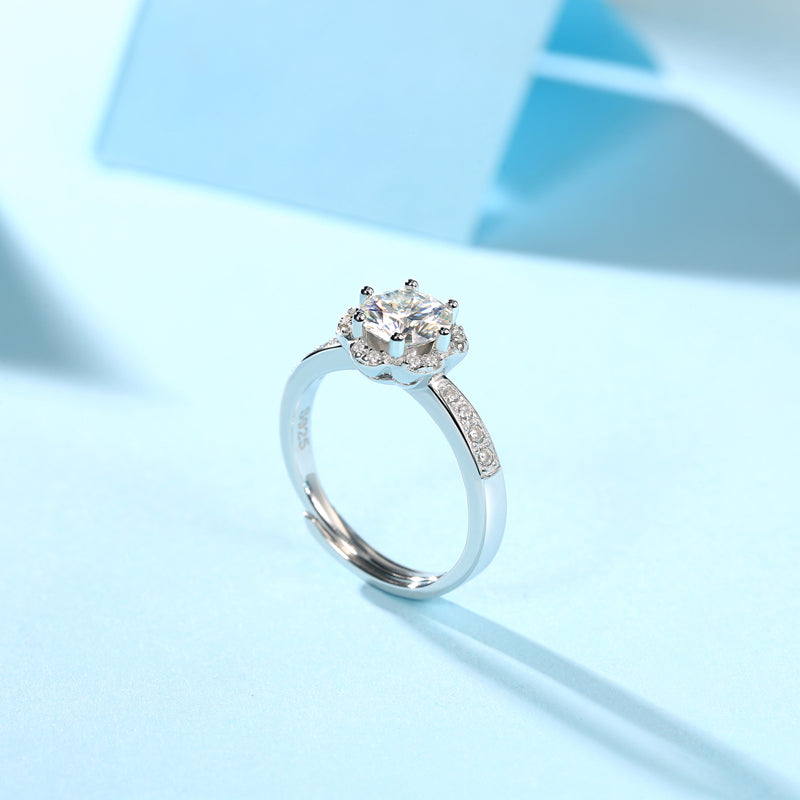 LANjewels Flower Halo Moissanite Engagement Ring