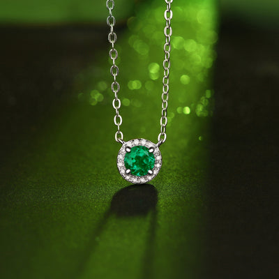 LANjewels Halo Emerald Gemstone Pendant Necklaces 0.5 ct