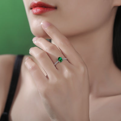 LANjewels Oval Shape Emerald Gemstone Ring 1.0 ct