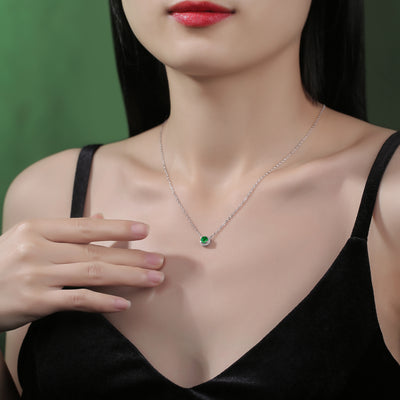 LANjewels Halo Emerald Gemstone Pendant Necklaces 0.5 ct