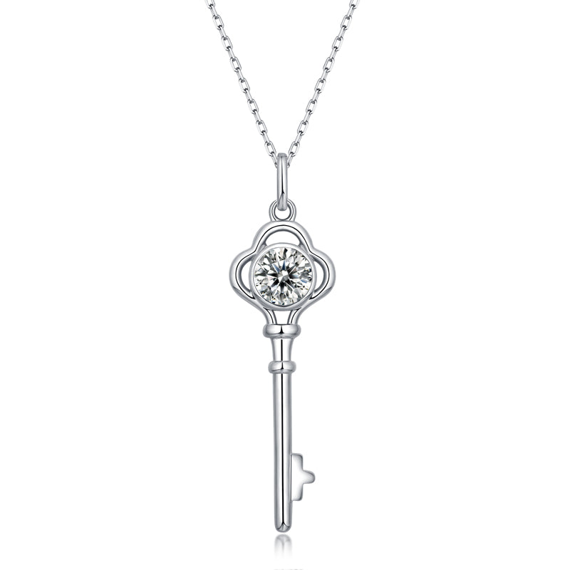 LANjewels Key Moissanite Pendant Necklace 1.0 ct