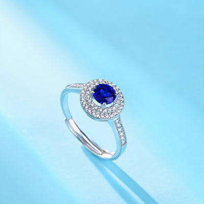 LANjewels Round Halo Lab Created Blue Sapphire Ring 1.0 ct