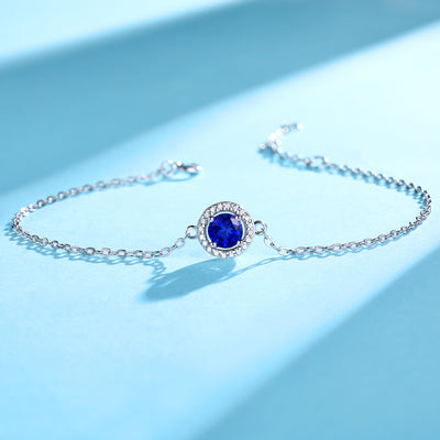 Lanjewels Round Halo Lab Created Blue Sapphire Bracelet 1.0 ct