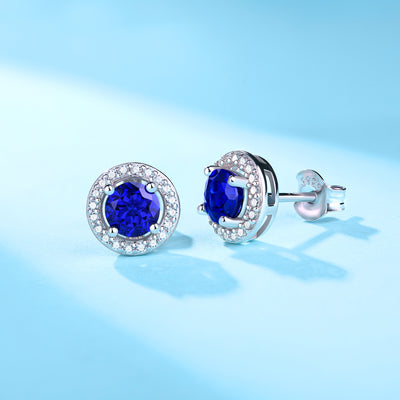 LANjewels Round Halo Lab Created Blue Sapphire Stud Earrings (1.0 ct.tw.)