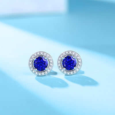 LANjewels Round Halo Lab Created Blue Sapphire Stud Earrings (1.0 ct.tw.)