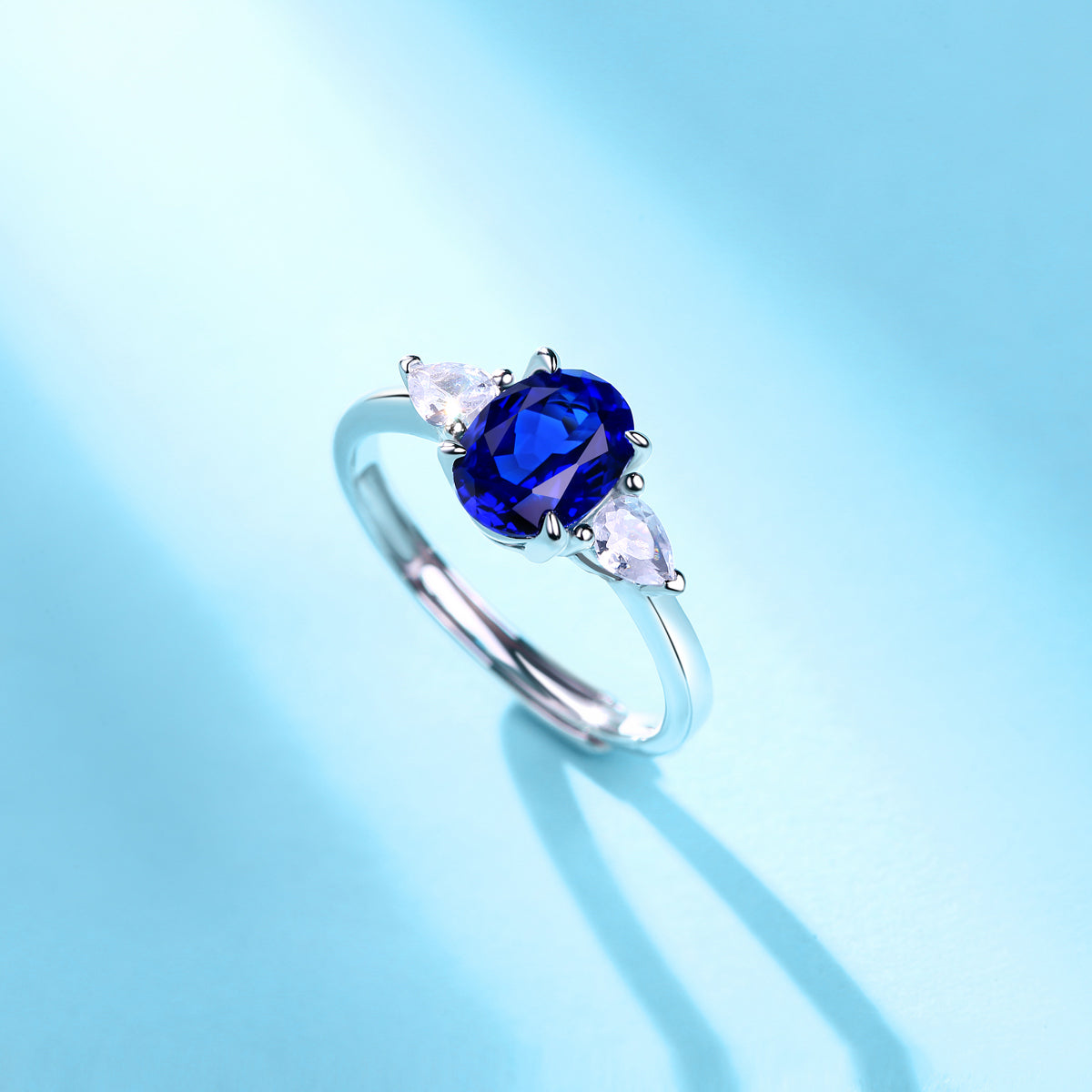 LANjewels Three Stone Lab Created Blue Sapphire Ring 1.0 ct