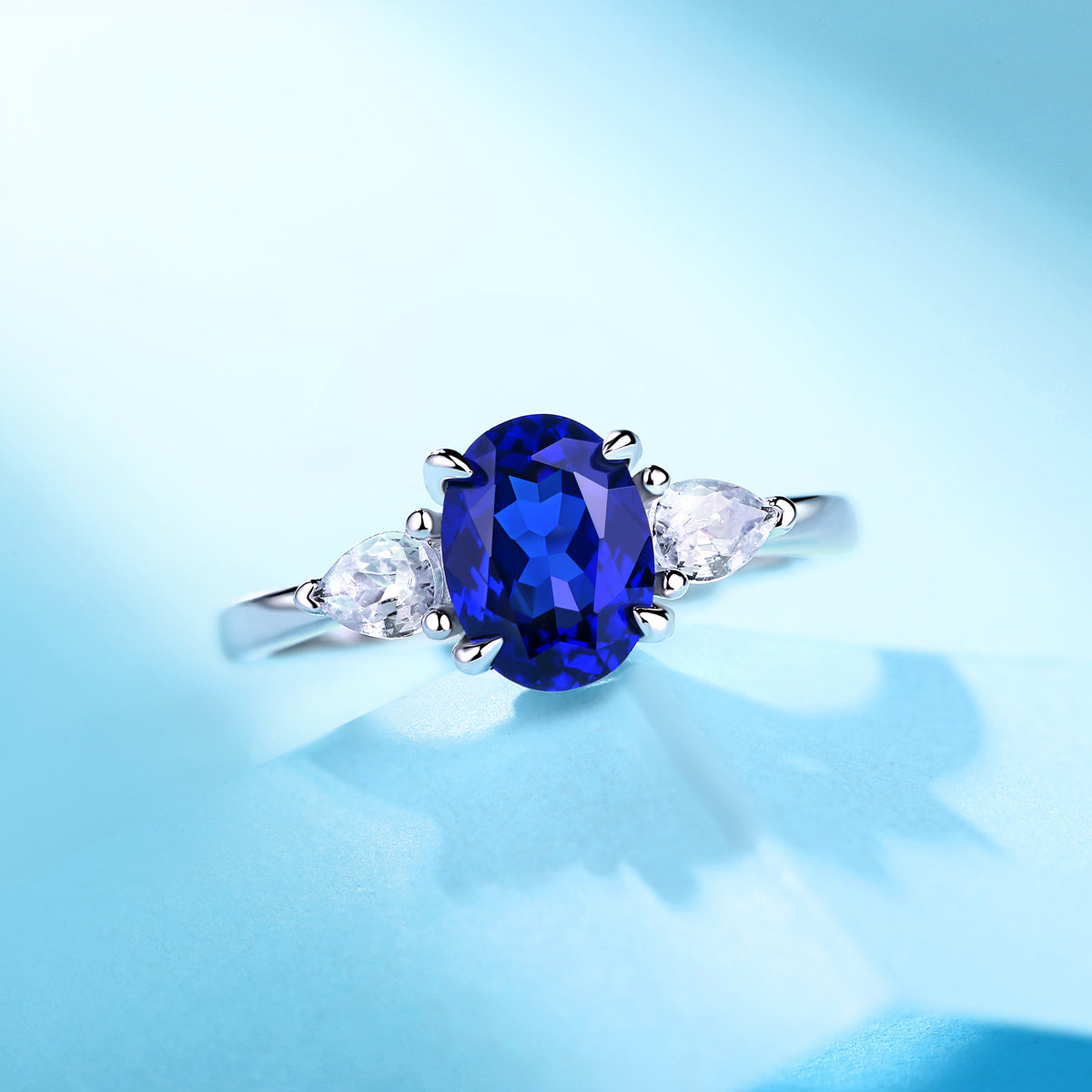 LANjewels Three Stone Lab Created Blue Sapphire Ring 1.0 ct