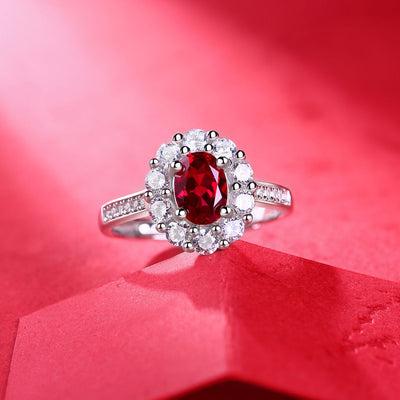 LANjewels Halo Oval Lab Created Ruby Ring 1.0 ct