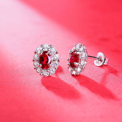 LANjewels Halo Oval Lab Created Ruby Stud Earrings (1.0 ct.tw.)