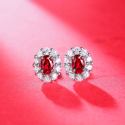 LANjewels Halo Oval Lab Created Ruby Stud Earrings (1.0 ct.tw.)