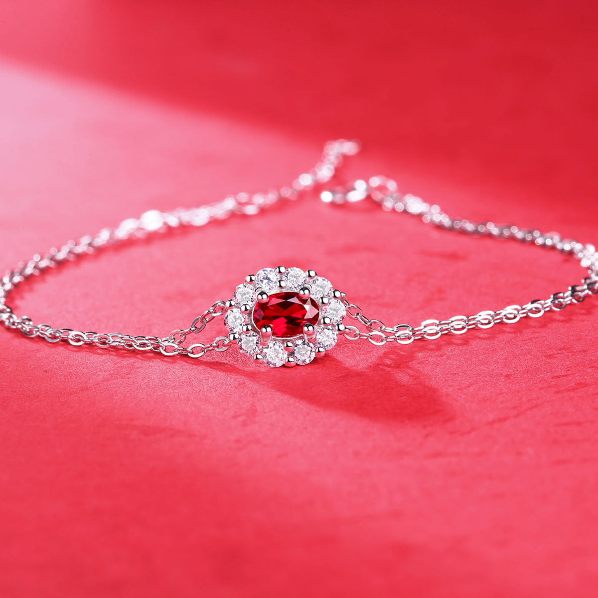 Lanjewels Halo Oval Lab Created Ruby Bracelet 1.0 ct