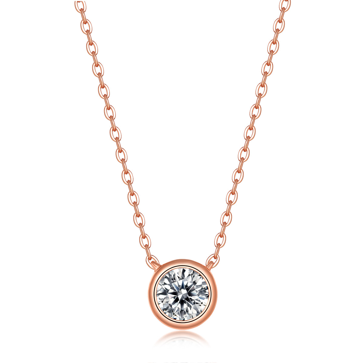 LANjewels Bezel Setting Rose Gold Plated Moissanite Necklaces