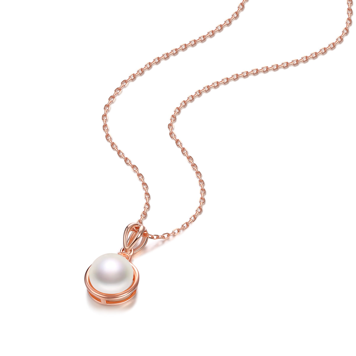 LANjewels Bezel Setting Rose Gold Plated Pearl Pendant Necklaces