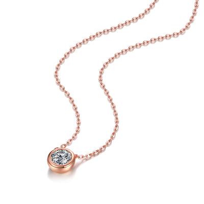 LANjewels Bezel Setting Rose Gold Plated Moissanite Necklaces