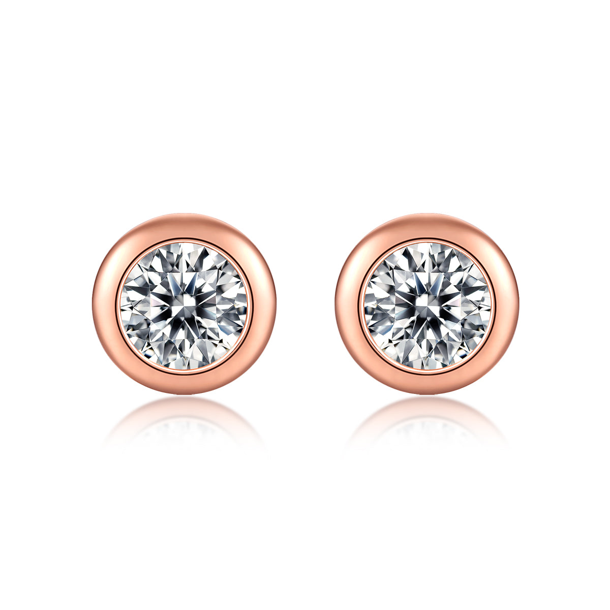 LANjewels Bezel Setting Rose Gold Plated Moissanite Stud Earrings (1.0 ct.tw.)