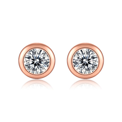 LANjewels Bezel Setting Rose Gold Plated Moissanite Stud Earrings (1.0 ct.tw.)