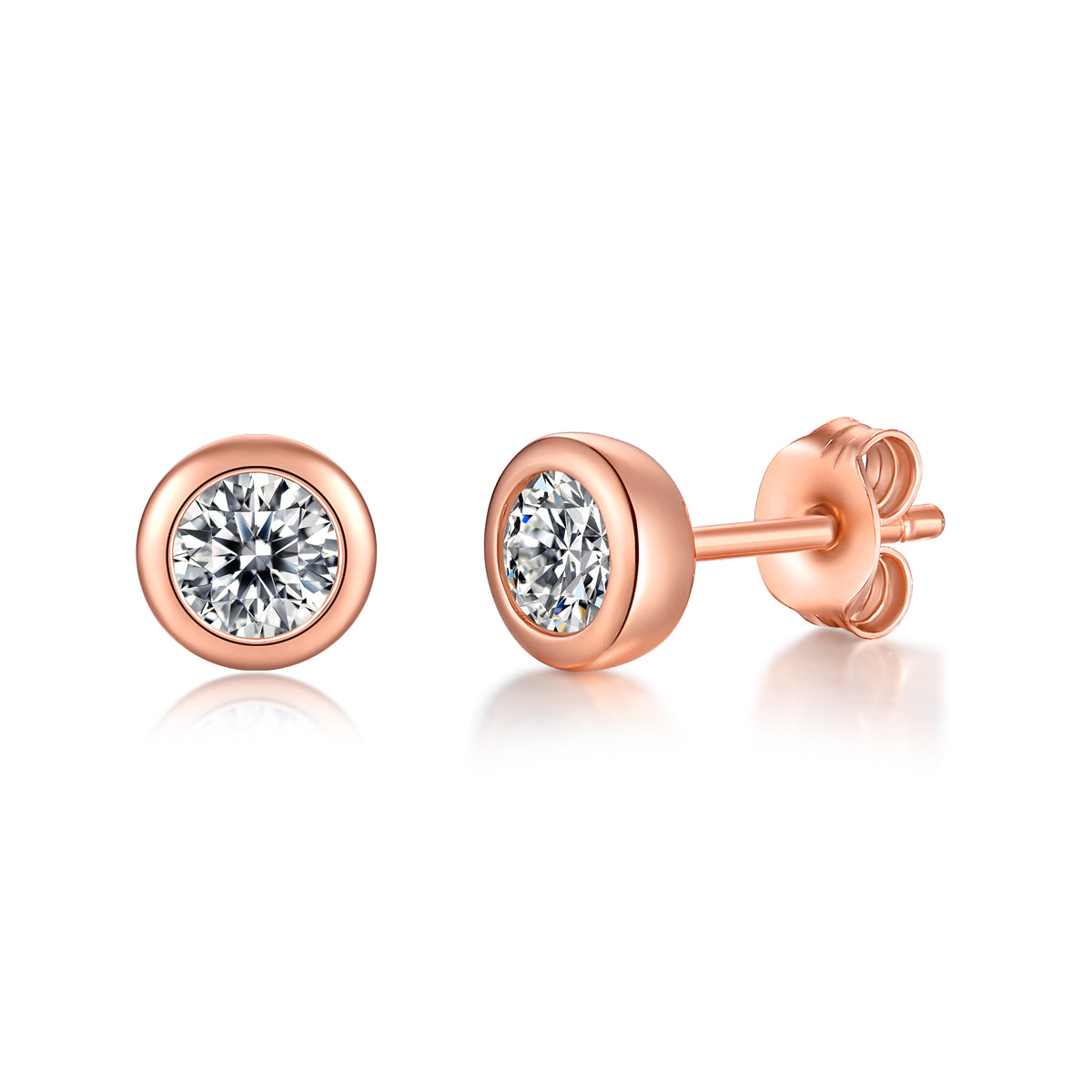 LANjewels Bezel Setting Rose Gold Plated Moissanite Stud Earrings (1.0 ct.tw.)