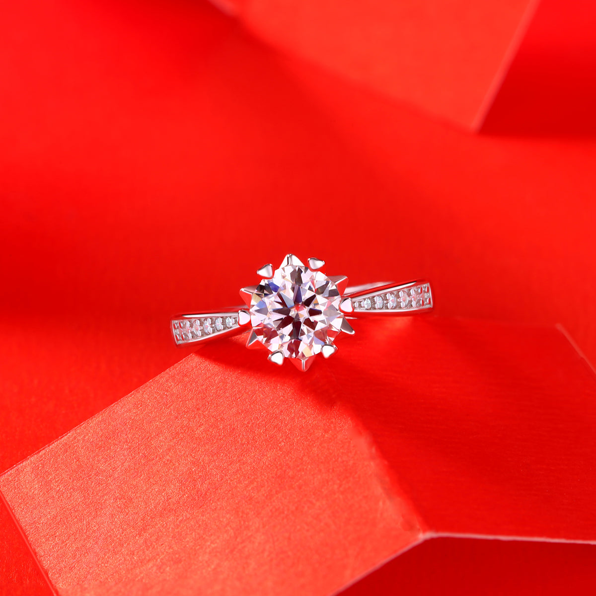 LANjewels Classic Snowflake Moissanite Engagement Ring 1.0 ct