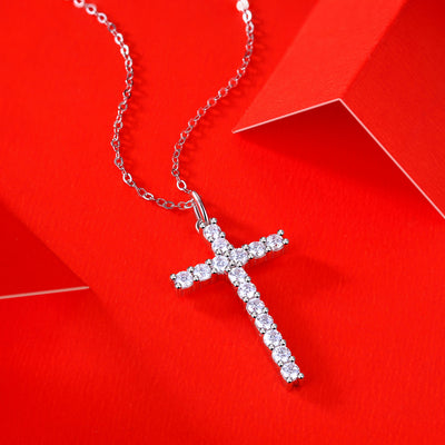 LANjewels Cross Moissanite Pendant Necklaces 0.9ct